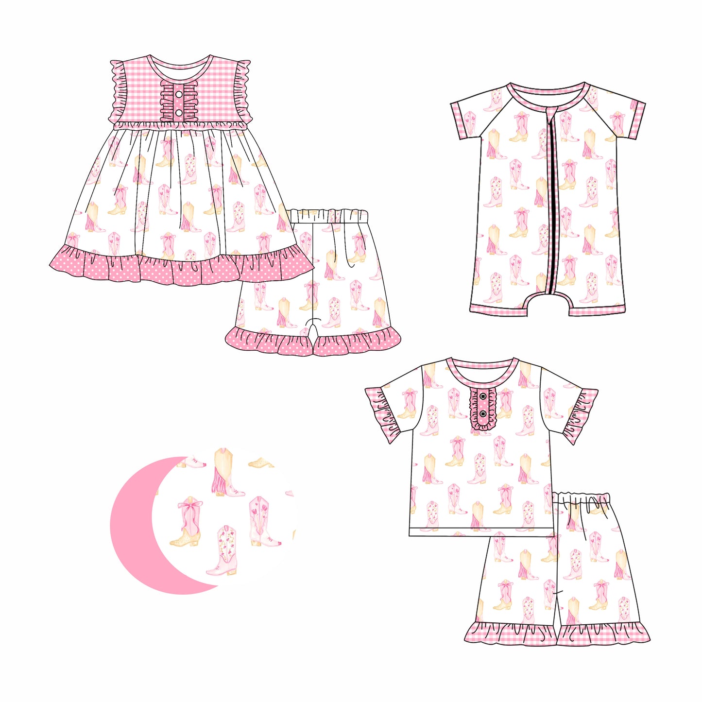 3.12 custom each style moq 5eta 4-6week Sibling Sister boots bow baby girl short sleeve shorts sets and sets 2 and boy romper match design