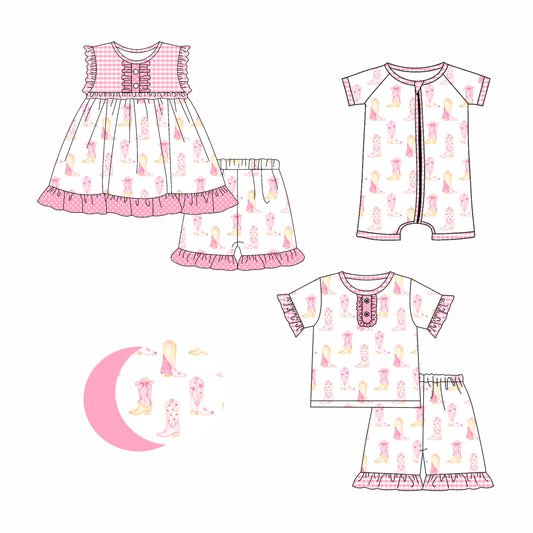 3.12 custom each style moq 5eta 4-6week Sibling Sister boots bow baby girl short sleeve shorts sets and sets 2 and boy romper match design