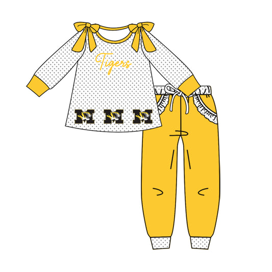 Custom moq 5 mix size milk silk summer teams baby girl clothes yellow long sleeve pants sets-25.10.14