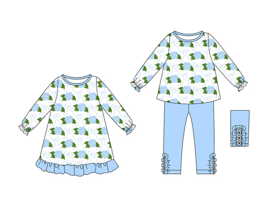 25.7.3 custom each style moq 5eta 4-6week Sibling Sisters floral bow baby girl long sleeve pants sets and dress match family design