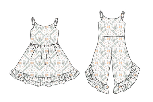 25.9.30 custom each style moq 8 eta 6-8week Sibling Sisters bunny floral bow baby girl long sleeve dress and jumpsuit match family design