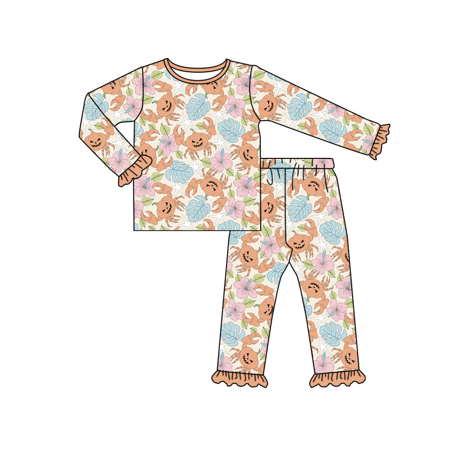 7.18 custom each style moq 5eta 4-6week Sibling Sister pumpkin crab orange baby girls sets and dress and rompers match family design
