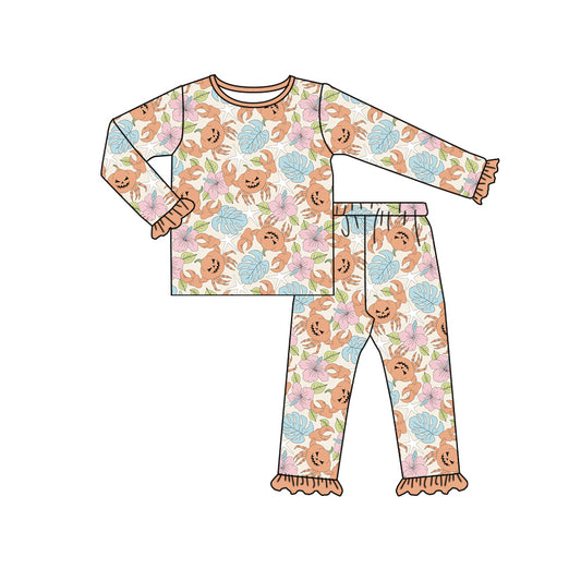 7.18 custom each style moq 5eta 4-6week Sibling Sister pumpkin crab orange baby girls sets and dress and rompers match family design