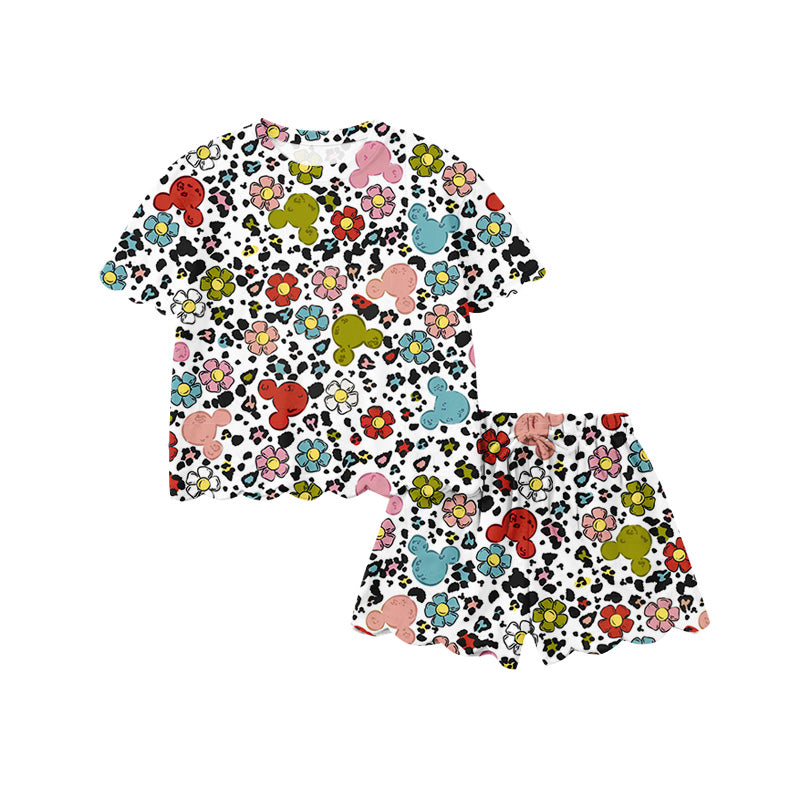 3.5 Custom moq 5 mix size Baby Girl's Floral Print Short-Sleeved Top And Shorts Set Cute Outfit