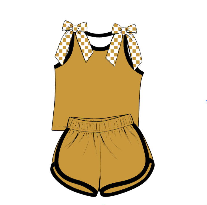 custom moq 5 mix size Baby Girls Checked Bow Sleeveless Top Shorts Summer Outfit Sets