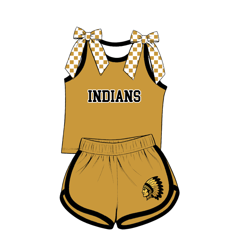 custom moq 5 mix size MSD070707 Baby Girls Checked Bow Sleeveless Tank Top Checked Elastic Waist Shorts Set