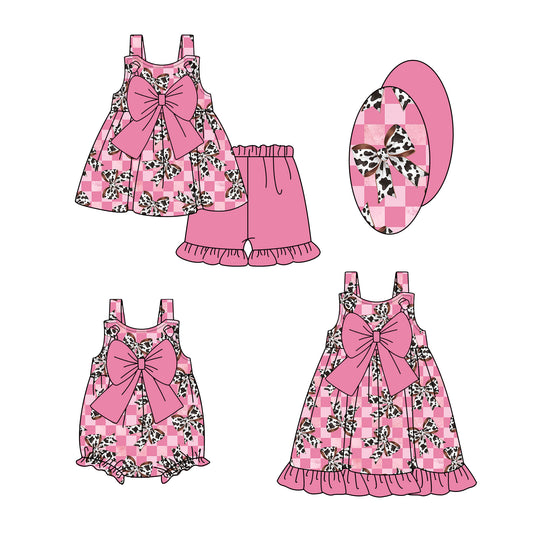 3.18 custom each style moq 5eta 4-6week Sibling Sisters bow baby girl short sleeve shorts sets and dress and rompers match family design