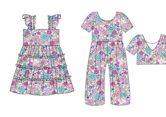 25.10.20 custom each style moq 5 eta 6-8week Sibling Sisters floral baby girl long sleeve dress and jumpsuit match family design