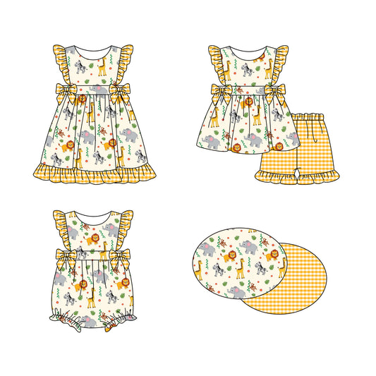11.18 custom each style moq 5eta 4-6week Sibling Sister animal baby girl short sleeve shorts sets and dress and rompers match family design