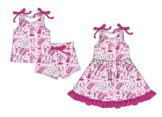 4.24 custom each style moq 5eta 4-6week Sibling Sister boot hat catcus baby girl short sleeve shorts sets and dresses match design