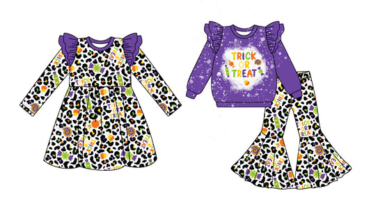 25.6.25 custom each style moq 5eta 4-6week Sibling Sisters leopard purple baby girl long sleeve pants sets and dress match family design