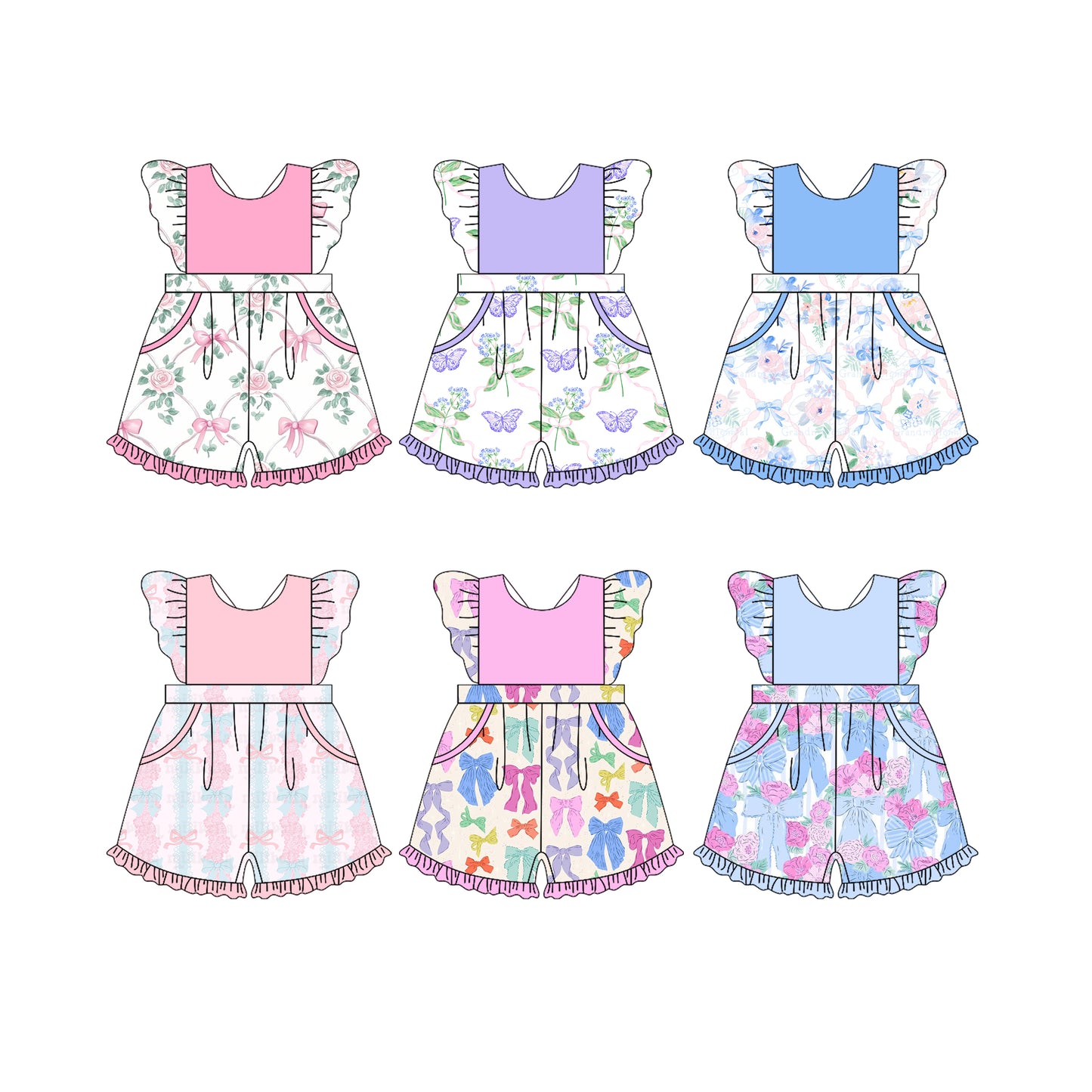 3.20 custom each style moq 5eta 4-6week Sibling Sister baby girls clothes Short sleeve jumpsuit 6 match family design