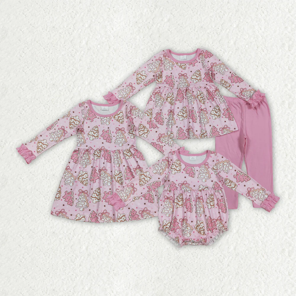 RTS Sibling baby girls clothes Christmas long Sleeve pants sets and romper and dress
