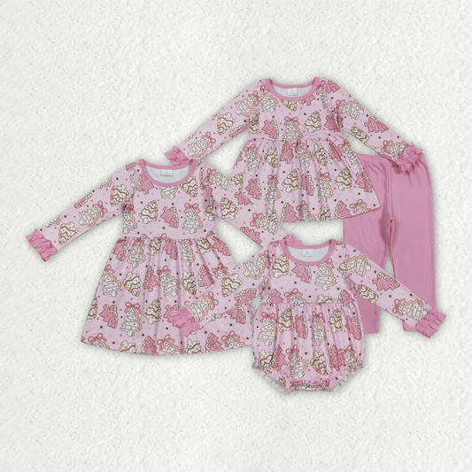 RTS Sibling baby girls clothes Christmas long Sleeve pants sets and romper and dress