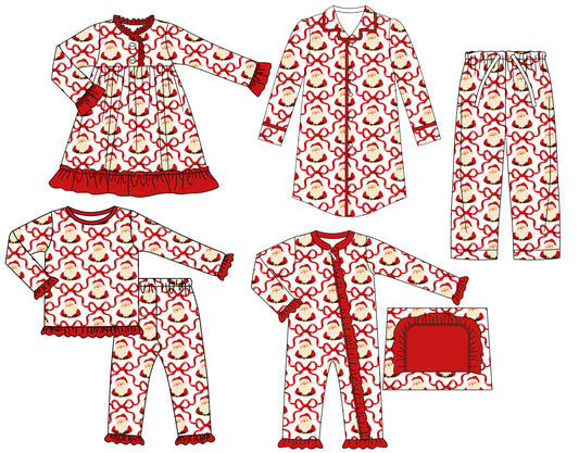 25.6.23 custom each style moq 5eta 4-6week Sibling Sisters Christmas bow baby girl long sleeve pants sets and adult top and adult pants and romper and dress match family design