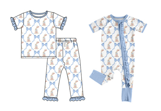 25.12.11 custom each style moq 5 eta 6-8week Sibling Sisters bow bunny baby girl clothes short sleeve pants sets and romper match family design