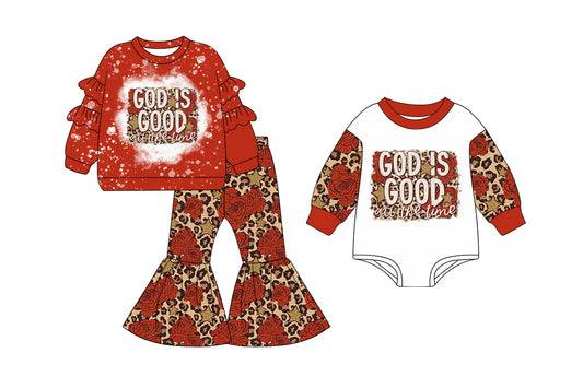 25.7.17 custom each style moq 5eta 4-6week Sibling Sister GOD baby girl long sleeve pants sets and rompers match family design