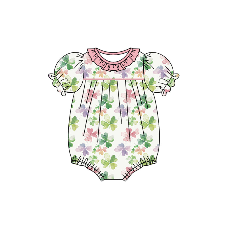 10.12 custom each style moq 5eta 4-6week Sibling Sister Four Leaf Clover pink baby girl sets and dress and rompers match family design