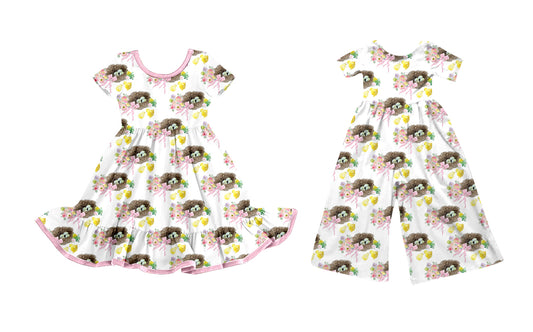 25.9.22 custom each style moq 8 eta 6-8week Sibling Sisters floral bow baby girl long sleeve dress and jumpsuit match family design