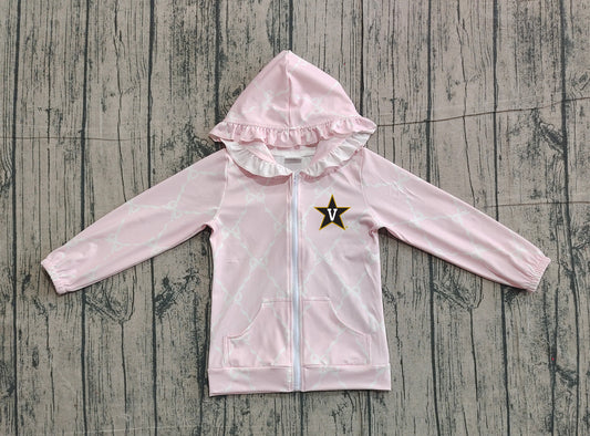 Custom moq 5 mix size milk silk baby girls clothes team summer lace bow pink zipper hooded long sleeve top-25.11.22