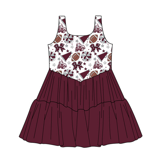 Custom moq 5 mix size milk silk summer teams Baby Girls Sleeveless Dark Red Knee-Length Dress Cute Clothing for Little Girls