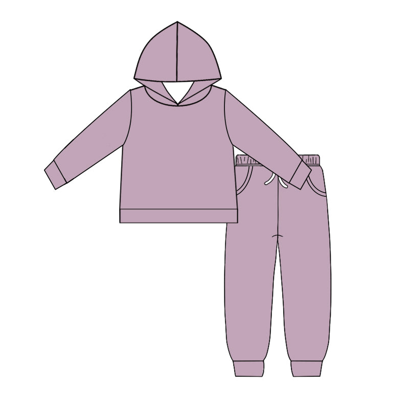 Custom moq 5 Boys blank cotton fabric hoodie joggies Taro purple hooded top and trousers set