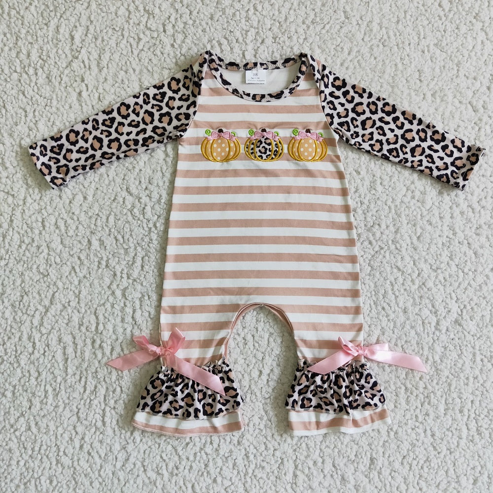 RTSEmbroidered pumpkin flowers, Halloween Embroidered Pumpkin Leopard embroidery suit