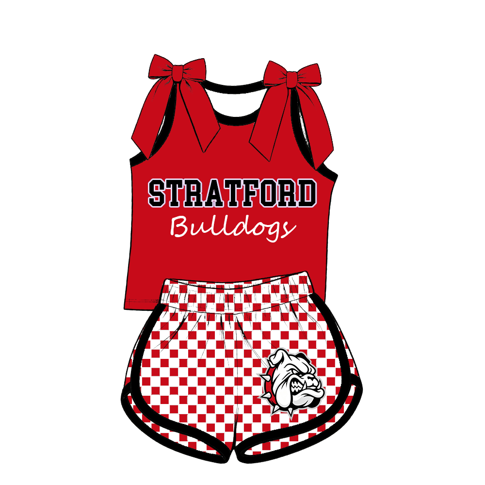 custom moq 5 mix size MSD070607 Baby Girls Checked Bow Sleeveless Tank Top And Checked Elastic Waist Shorts Set