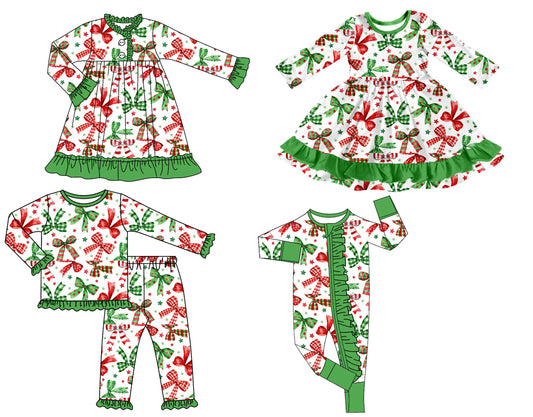 25.8.13 custom each style moq 5 eta 4-6week Sibling Sisters Christmas bow baby girl long sleeve pants sets and romper and dress 1 and dress 2 match family design