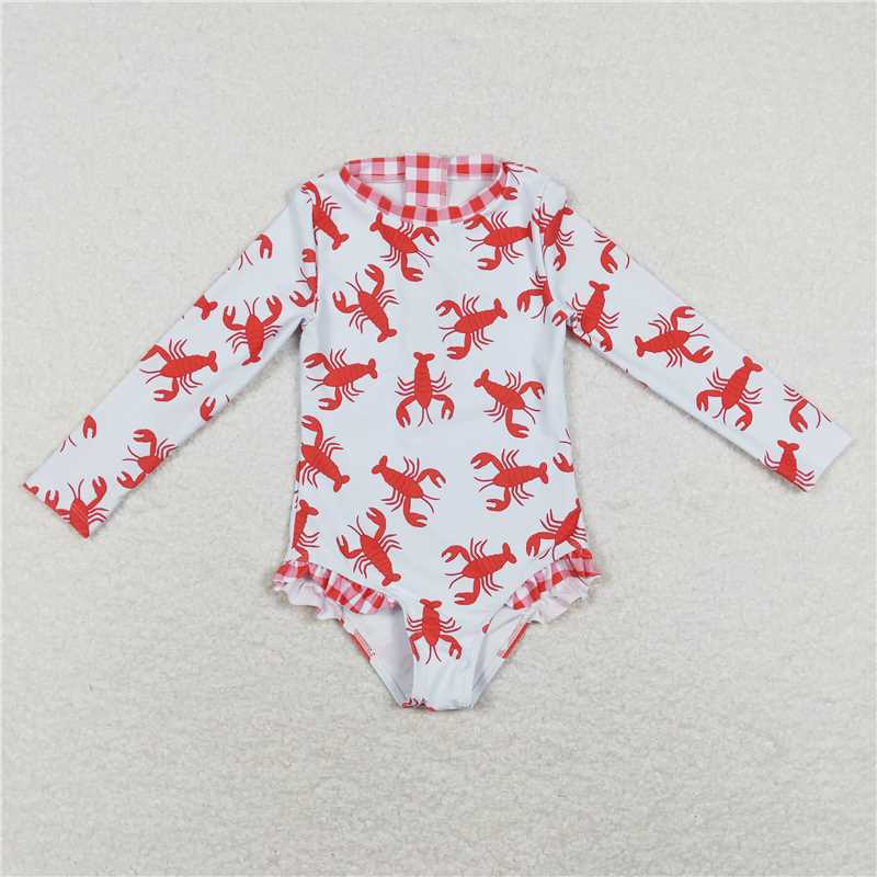 Baby Girls boys Lobster print blue swimsuit and trunks Family siblings set