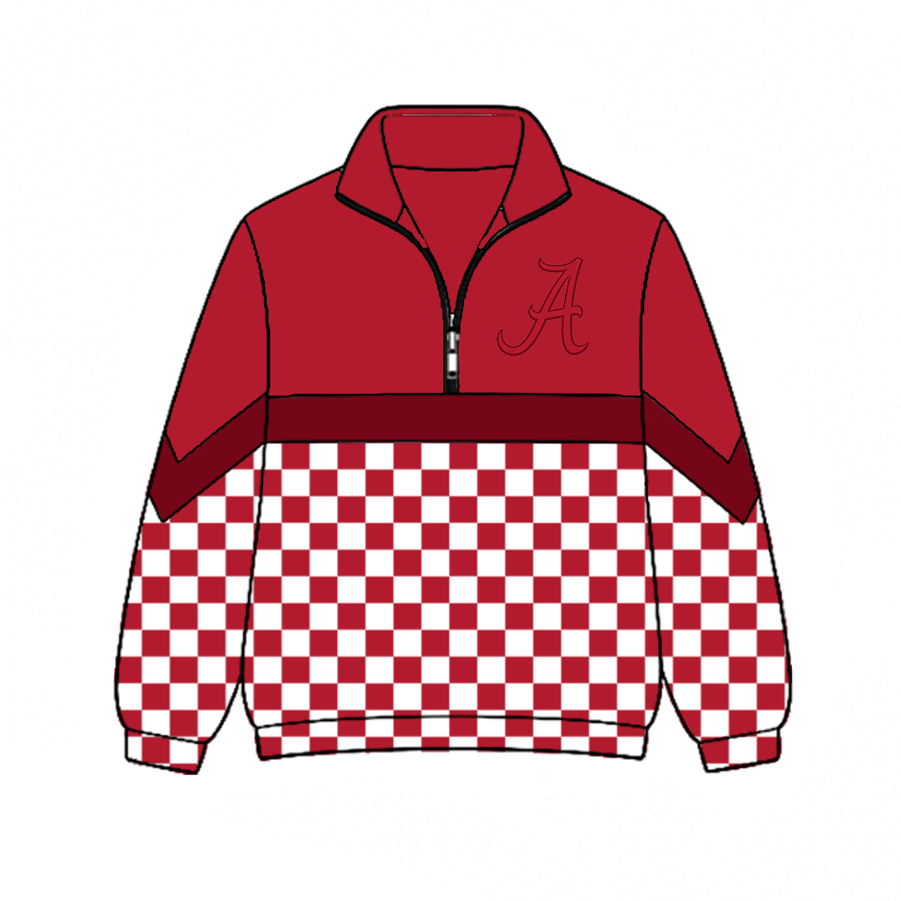 custom moq 5 mix size MSD072507 Baby Kids Casual Checked Zip Pullover Long Sleeve Team Top