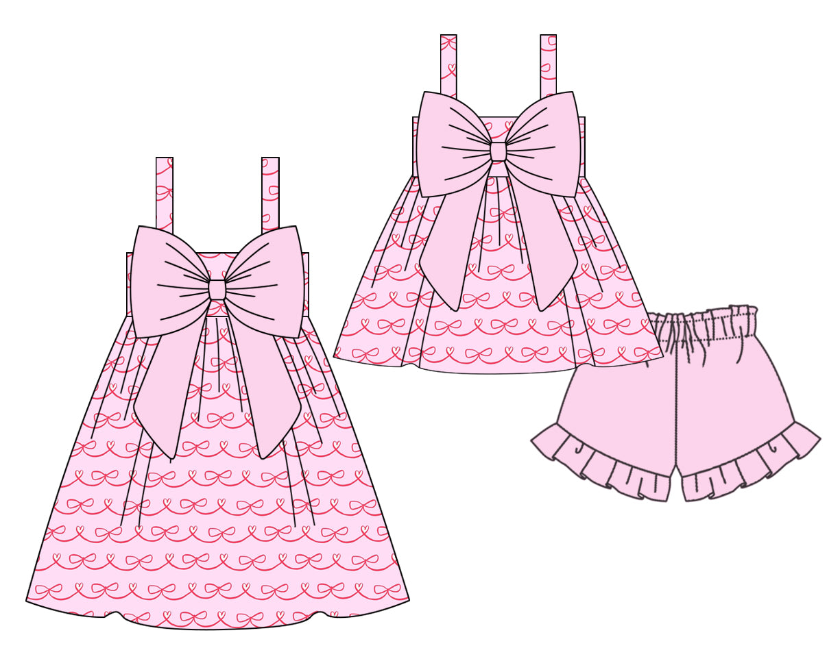 11.16 custom each style moq 5eta 4-6week Sibling Sister bow baby girl short sleeve shorts sets and dresses match design