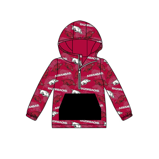 custom moq 3 eta 6-7weeks Red and black lettering long sleeve zipper pocket hooded pullover