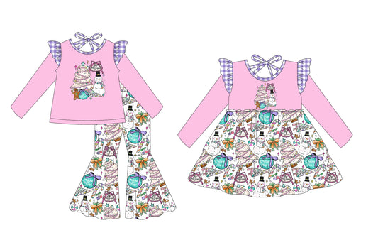 25.6.27 custom each style moq 5eta 4-6week Sibling Sisters Christmas bow baby girl long sleeve pants sets and dress match family design