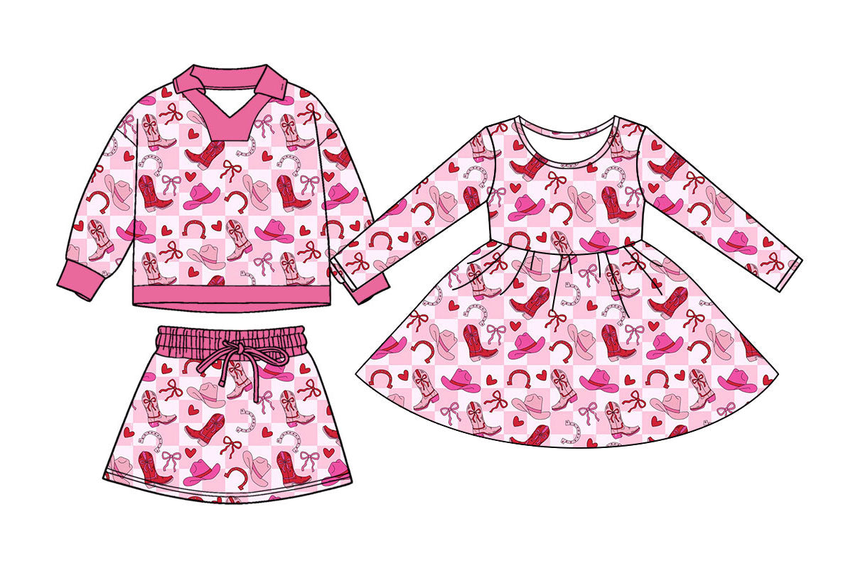 25.11.20 custom each style moq 5 eta 6-8week Sibling Sister boot bow love baby girl long sleeve skirts sets and dress match design