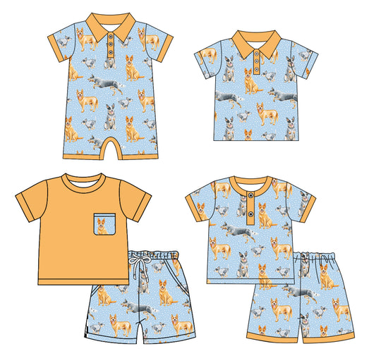 4.3 custom each style moq 5eta 4-6week Sibling Sister puppy baby boy sets 1 and sets 2 and boy rompers and top match family design
