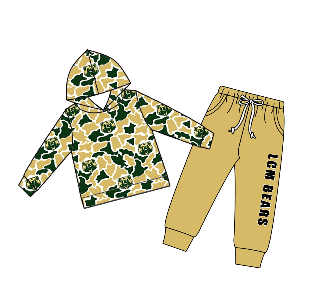 Custom moq 5 mix size teams Baby Boy Camouflage Long Sleeve Hoodie Top Drawstring Pants with Pockets Set