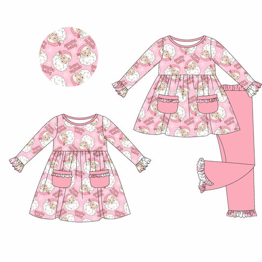 25.5.25 custom each style moq 5eta 4-6week Sibling Sisters Christmas pink baby girl long sleeve pants sets and dress match family design