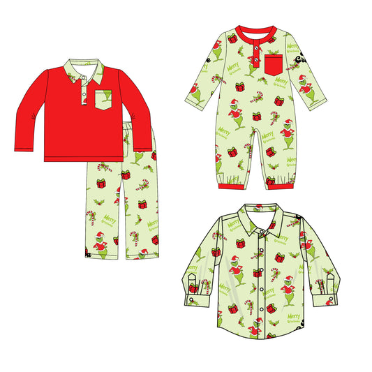 25.8.11 custom each style moq 5eta 4-6week Sibling Sisters Christmas green baby boy long sleeve pants sets and romper and top match family design
