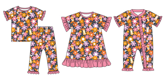 4.26 custom each style moq 5eta 4-6week Sibling Sisters boots floral baby girl short sleeve pants sets and dress and rompers match family design