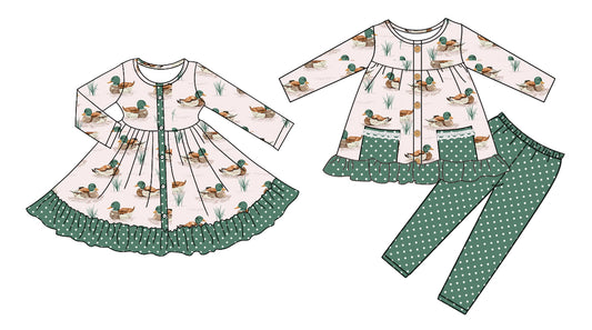 25.5.16 custom each style moq 5eta 4-6week Sibling Sisters duck baby girl long sleeve pants sets and dress match family design