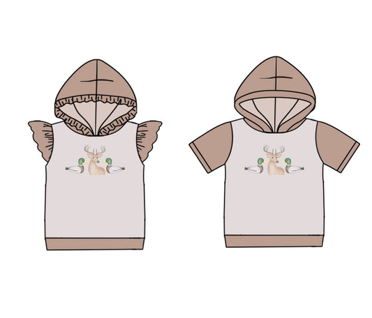25.10.30 custom each style moq 8 eta 6-8week Sibling Sisters deer duck baby girl hooded short sleeve top 2 match family design