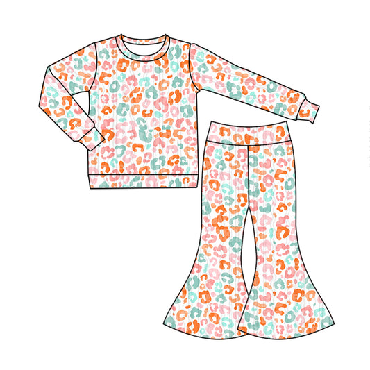 9.25 custom each style moq 5eta 4-6week baby girls clothes leopard long sleeve pants sets