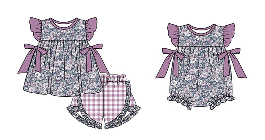 11.13 custom each style moq 5eta 4-6week Sibling Sister floral baby girl short sleeve shorts sets and rompers match design