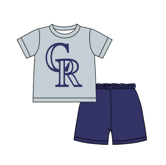 Custom moq 5 mix size milk silk summer teams Baby Boy's grey  Short-Sleeved O-Neck Top And solid color Shorts Set