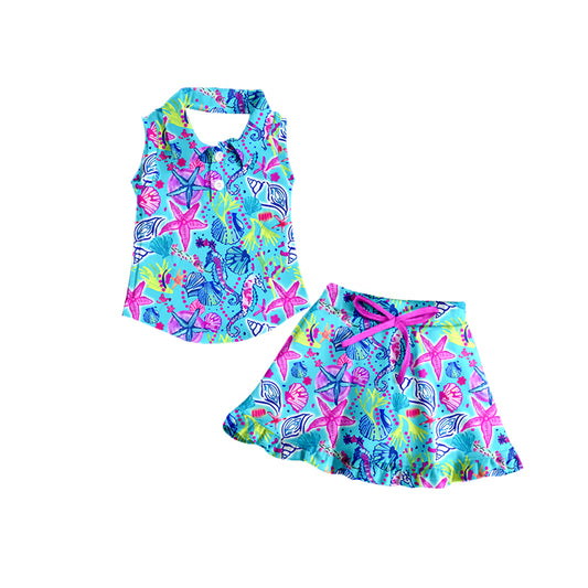 7.2 custom each style moq 5eta 4-6week Sibling Sister starfish blue Yoga Clothes baby girls clothes sets and adult pants sets