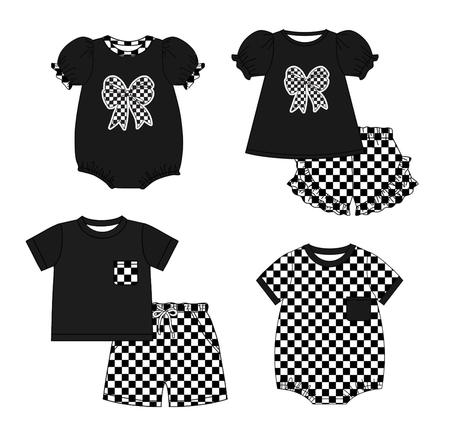25.11.14 custom each style moq 5 eta 6-8week Sibling Sister bow baby short sleeve shorts sets 2 and romper 2 match design