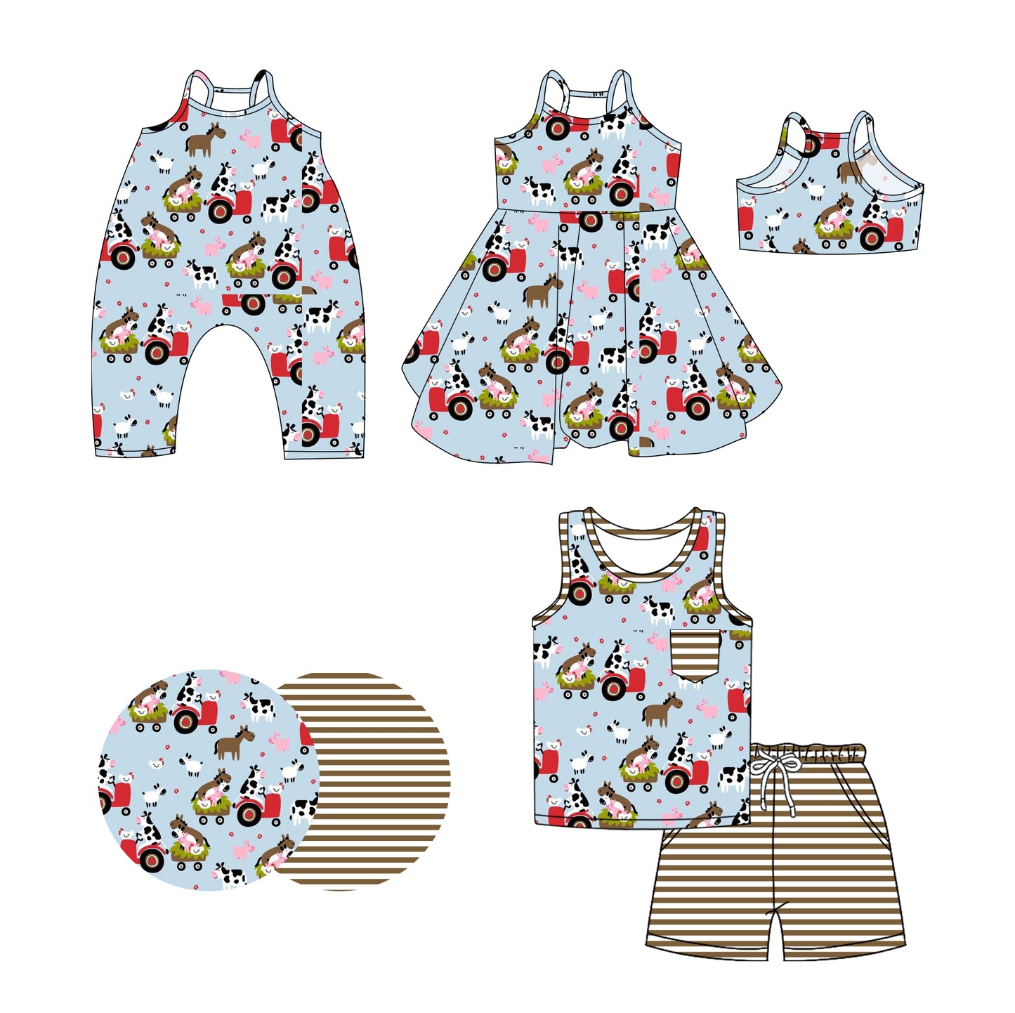 3.19 custom each style moq 5eta 4-6week Sibling Sisters cow baby girl short sleeve shorts sets and dress and rompers match family design