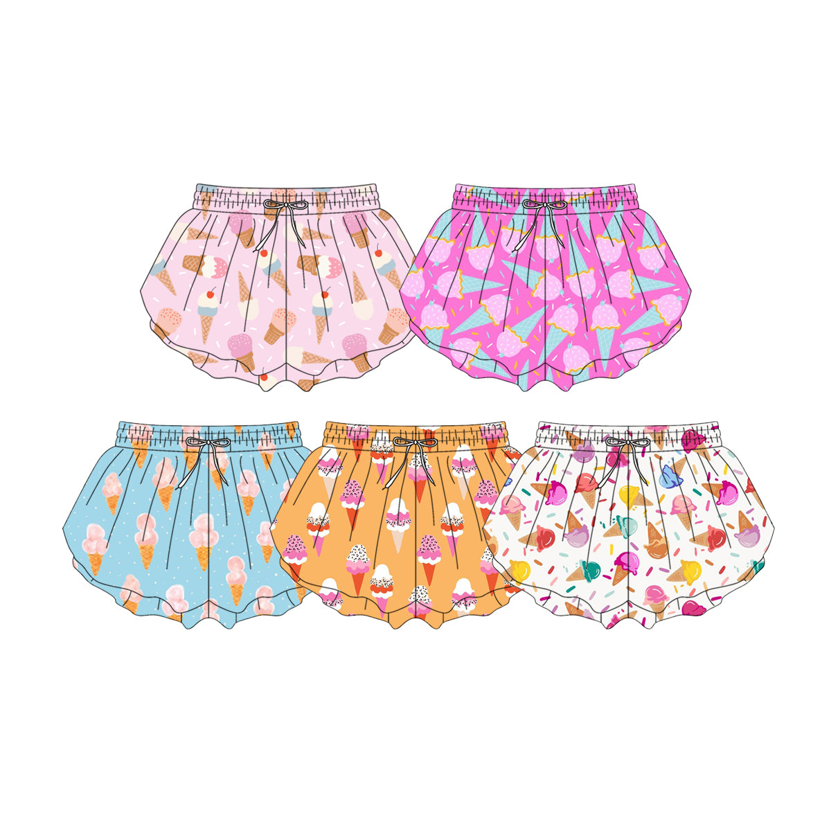Custom moq 5 mix size Sibling Baby Girl Ice Cream Print Shorts Summer Casual Pants for Infants