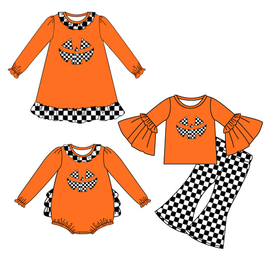 25.7.15 custom each style moq 5eta 4-6week Sibling Sisters halloween baby girl long sleeve pants sets and dress and rompers match family design